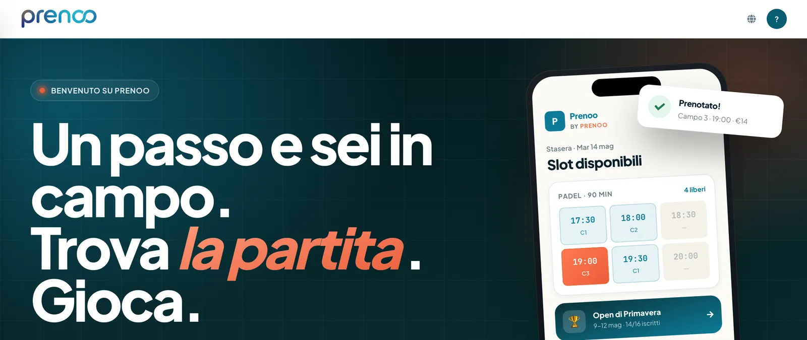 Prenoo, piattaforma di prenotazioni sportive